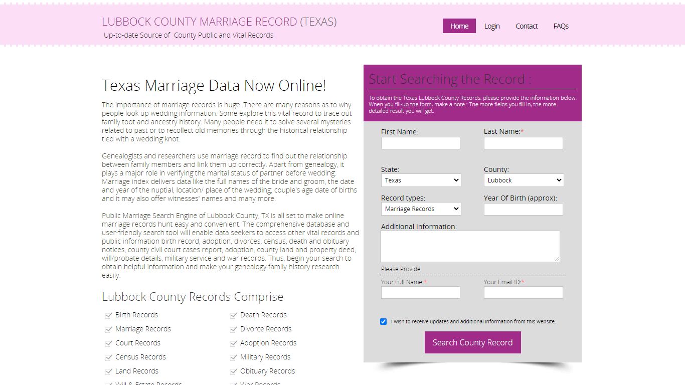 Public Marriage Records - Lubbock County, Texas