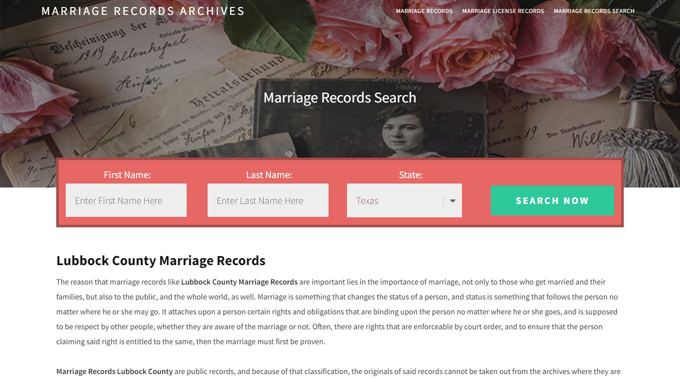 Lubbock County Marriage Records | Enter Name and Search