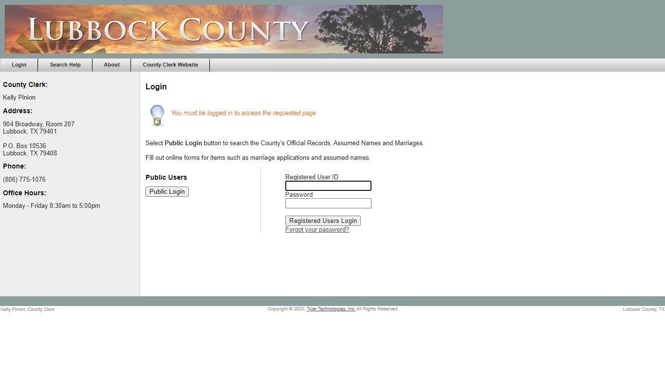 Lubbock County - Login